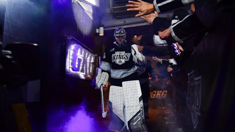 Darcy Kuemper leads the LA Kings onto the ice.
