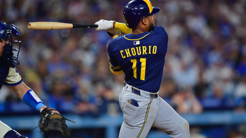 Milwaukee Brewers right fielder Jackson Chourio at the plate against the LA Dodgers