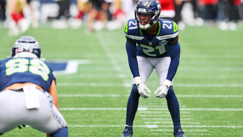 Seattle Seahawks cornerback Devon Witherspoon warming up for a game