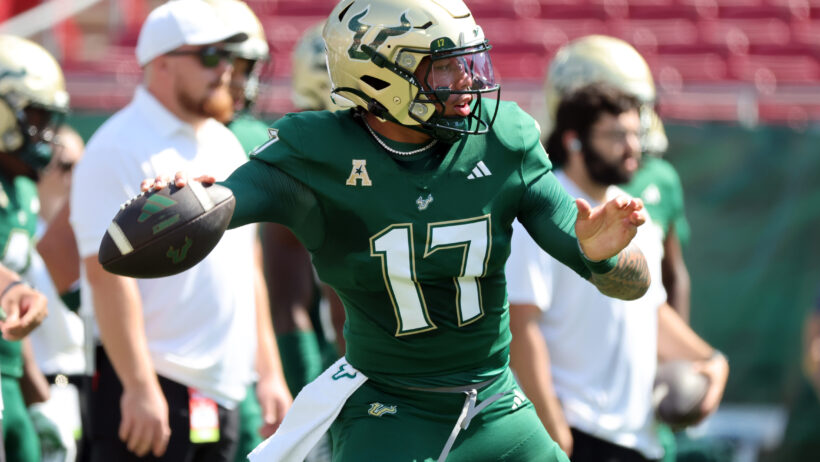 South Florida Bulls quarterback Byrum Brown warms up