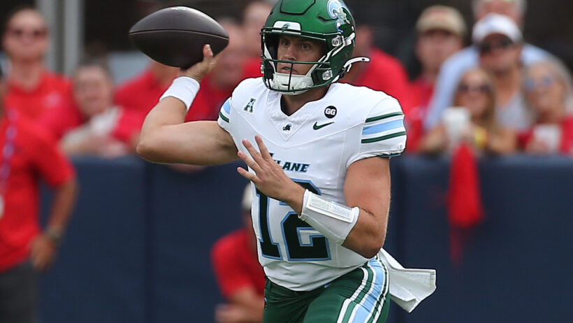 Jake Retzlaff throws pass