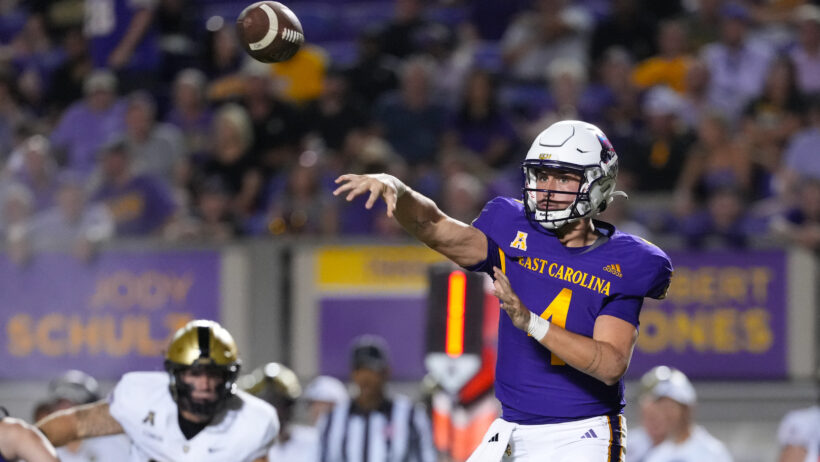 East Carolina Pirates quarterback Katin Houser throws the ball