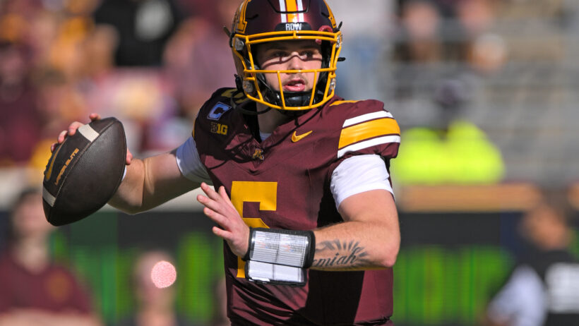 Minnesota Golden Gophers quarterback Drake Lindsey makes a pass