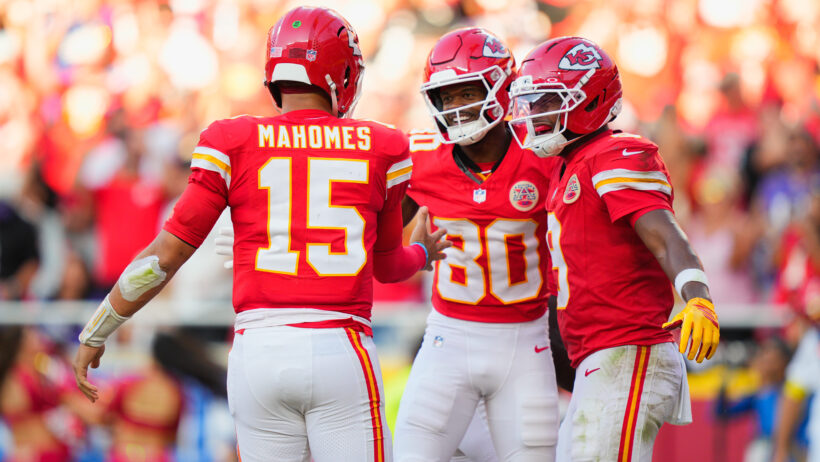 The Kansas City Chiefs celebrate a touchdown versus the Baltimore Ravens.