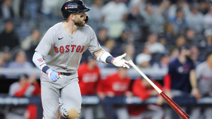 Boston Red Sox shortstop Trevor Story leaves the box after hitting a homer