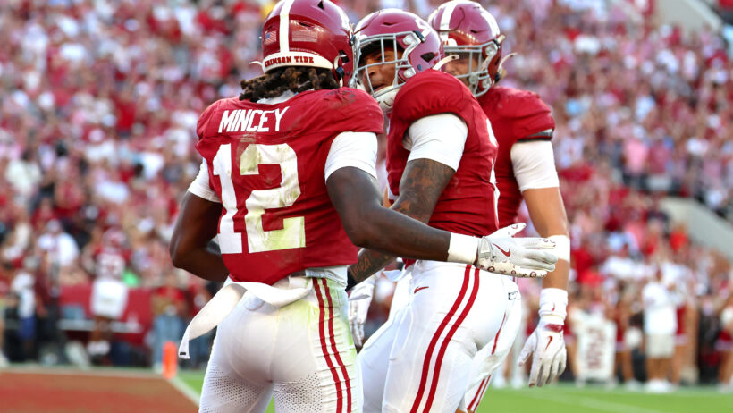Alabama Crimson Tide defenders celebrating
