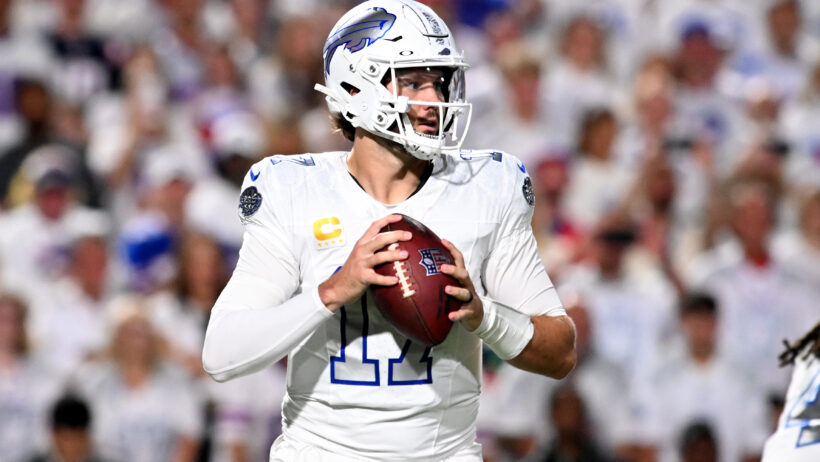 Josh Allen in pocket looking to pass