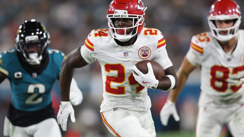 Chiefs running back Brashard Smith running the ball on Monday Night Football