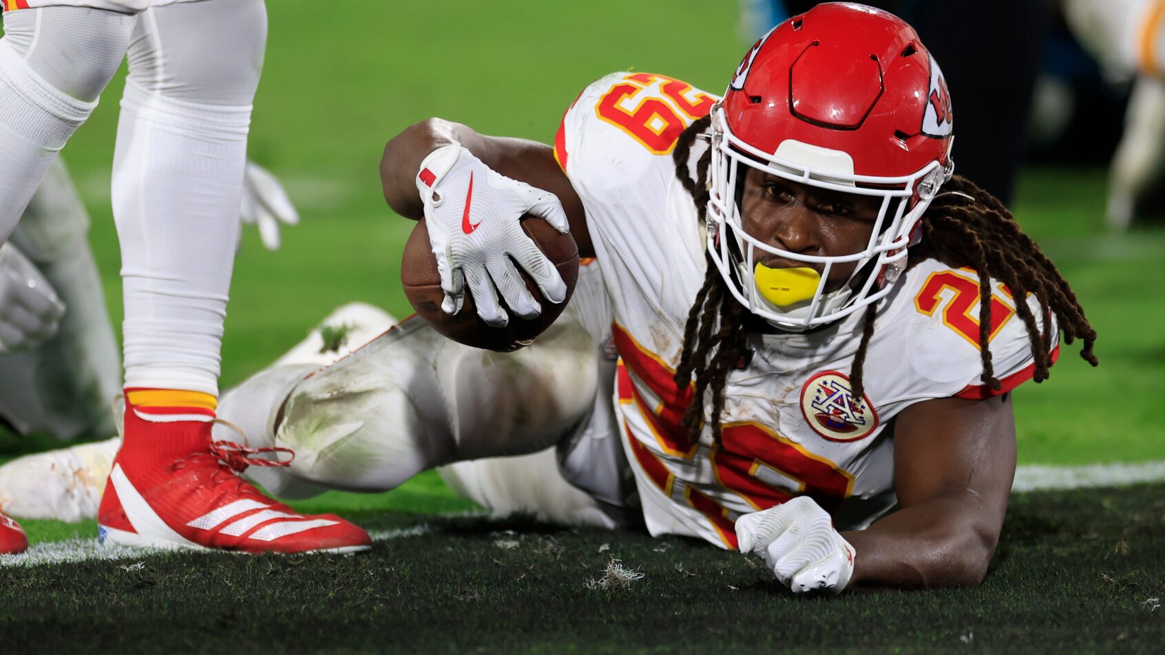 Kansas City Chiefs running back Kareem Hunt holds the ball on the ground