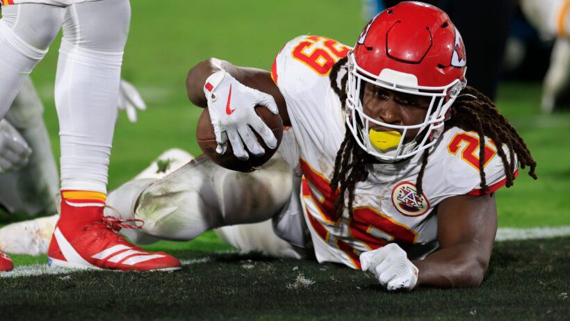 Kansas City Chiefs running back Kareem Hunt holds the ball on the ground