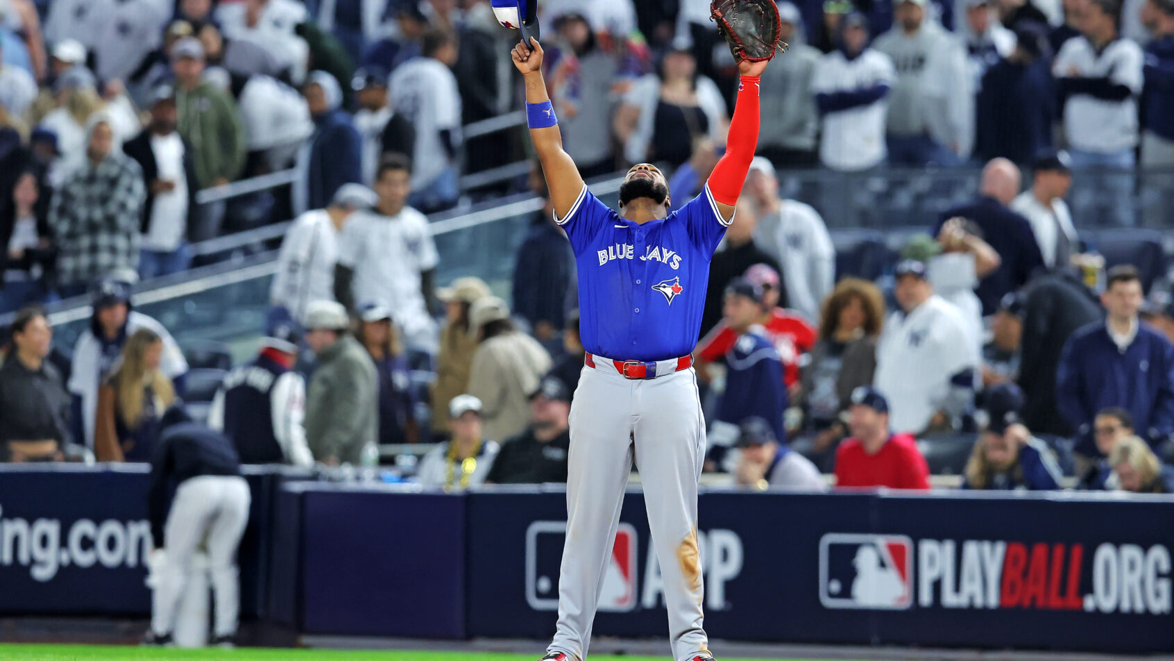Toronto Blue Jays first baseman Vladimir Guerrero Jr celebrates winning the ALDS over the New York Yankees