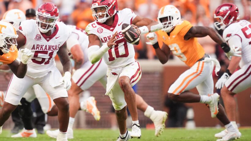 Taylen Green scrambles versus Tennessee.
