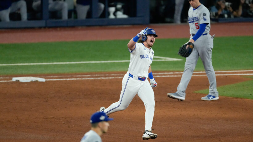 Toronto Blue Jays right fielder Addison Barger rounds the bases after hitting a grand slam