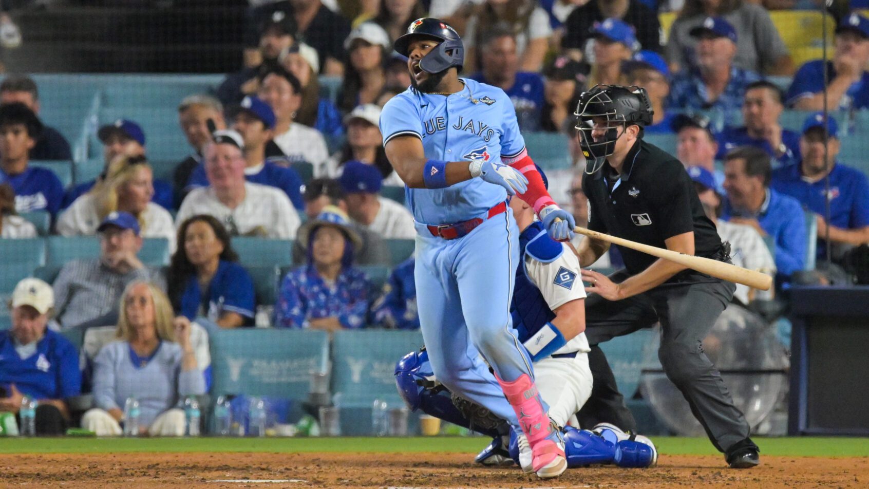 Toronto Blue Jays first baseman Vladimir Guerrero Jr hitting a single