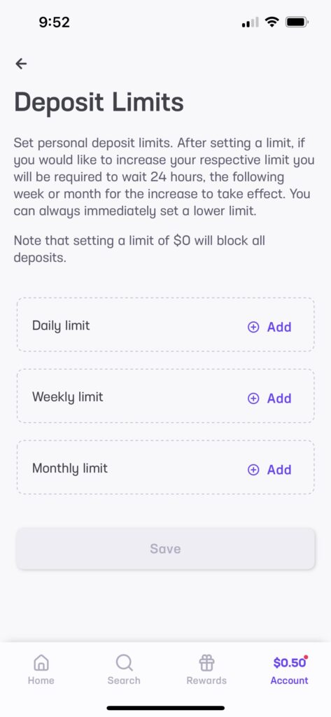 Deposit Limits page at Hard Rock Bet
