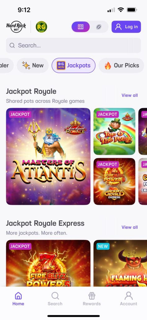 Hard Rock Bet Casino jackpots page