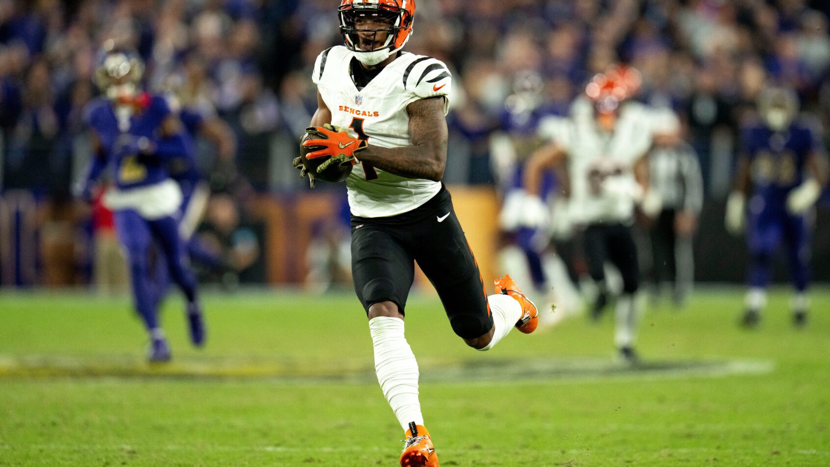 Cincinnati Bengals wide receiver Ja'Marr Chase running with the ball