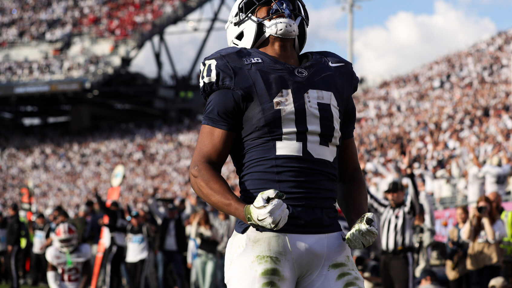 Nicholas Singleton celebrates a TD versus Indiana.