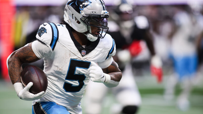 Carolina Panthers running back Rico Dowdle carrying the ball