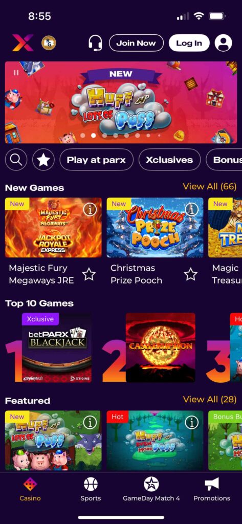 BetParx Casino home page