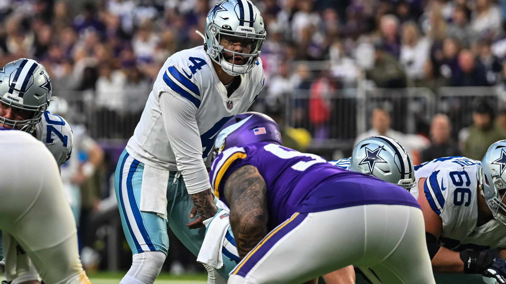 Dallas Cowboys quarterback Dak Prescott under center against the Minnesota Vikings