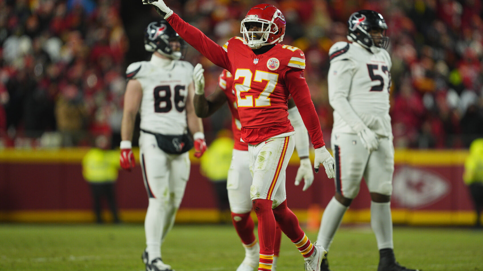 Kansas City Chiefs safety Chamarri Conner pointing
