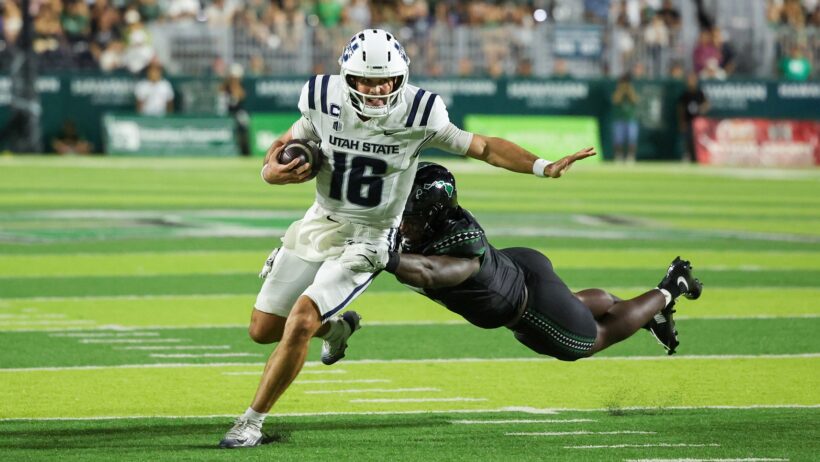 Bryson Barnes leads Utah State into the Famous Idaho Potato Bowl as slight favorites over Washington State.