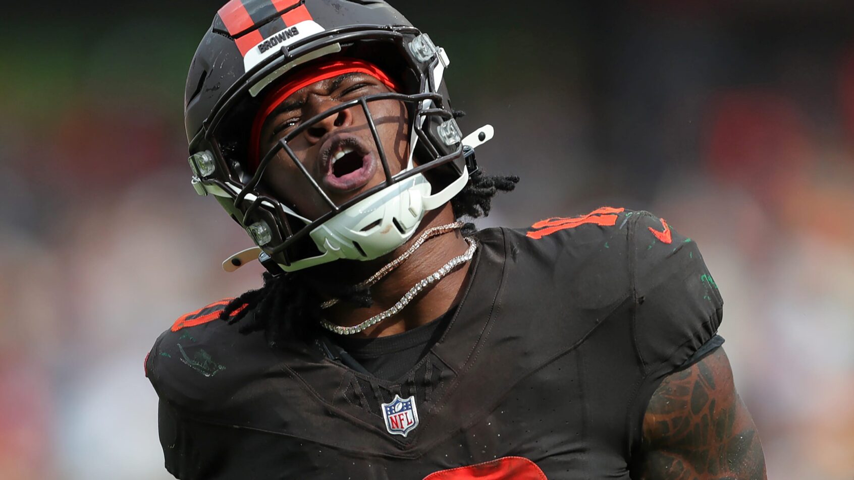 Quinshon Judkins celebrates a TD versus the Packers.