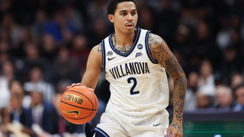 Villanova Wildcats guard Bryce Lindsay dribbling