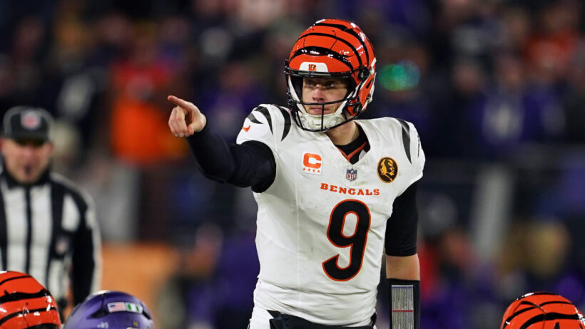 Cincinnati Bengals quarterback Joe Burrow directing traffic at the line of scrimmage