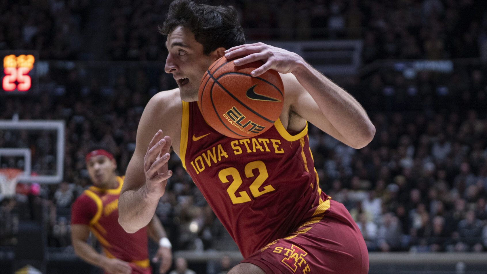 Iowa State Cyclones forward Milan Momcilovic drives to the hoop