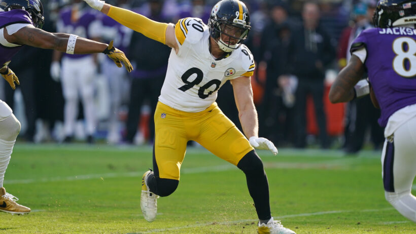 Pittsburgh Steelers linebacker T.J. Watt rushing the passer against the Baltimore Ravens