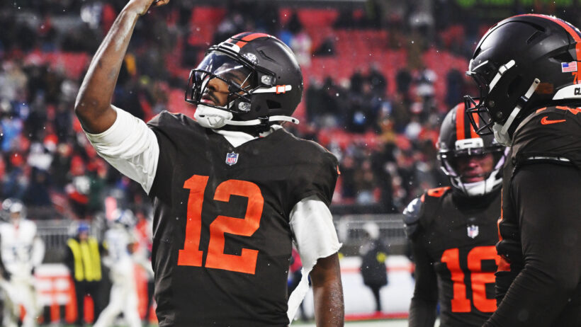 Shedeur Sanders celebrating after scoring a touchdown