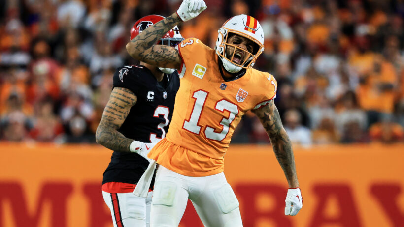 Mike Evans celebrates a reception versus the Falcons.