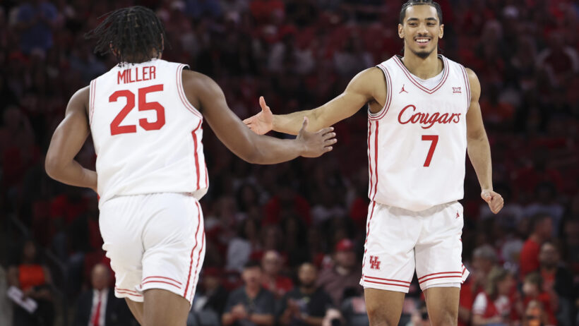 The Houston Cougars celebrate a bucket versus New Orleans.