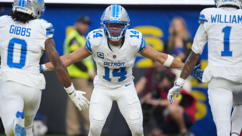 The Lions celebrating after a touchdown