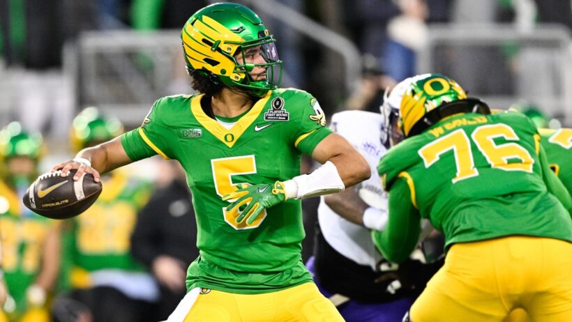 CFP Playoff Player Props: Oregon vs. Texas Tech. Dante Moore.