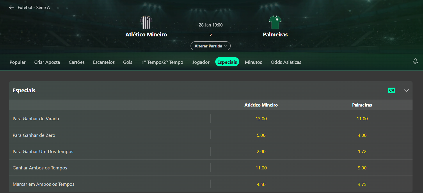 Mercado de Apostas Palmeiras especiais na bet365