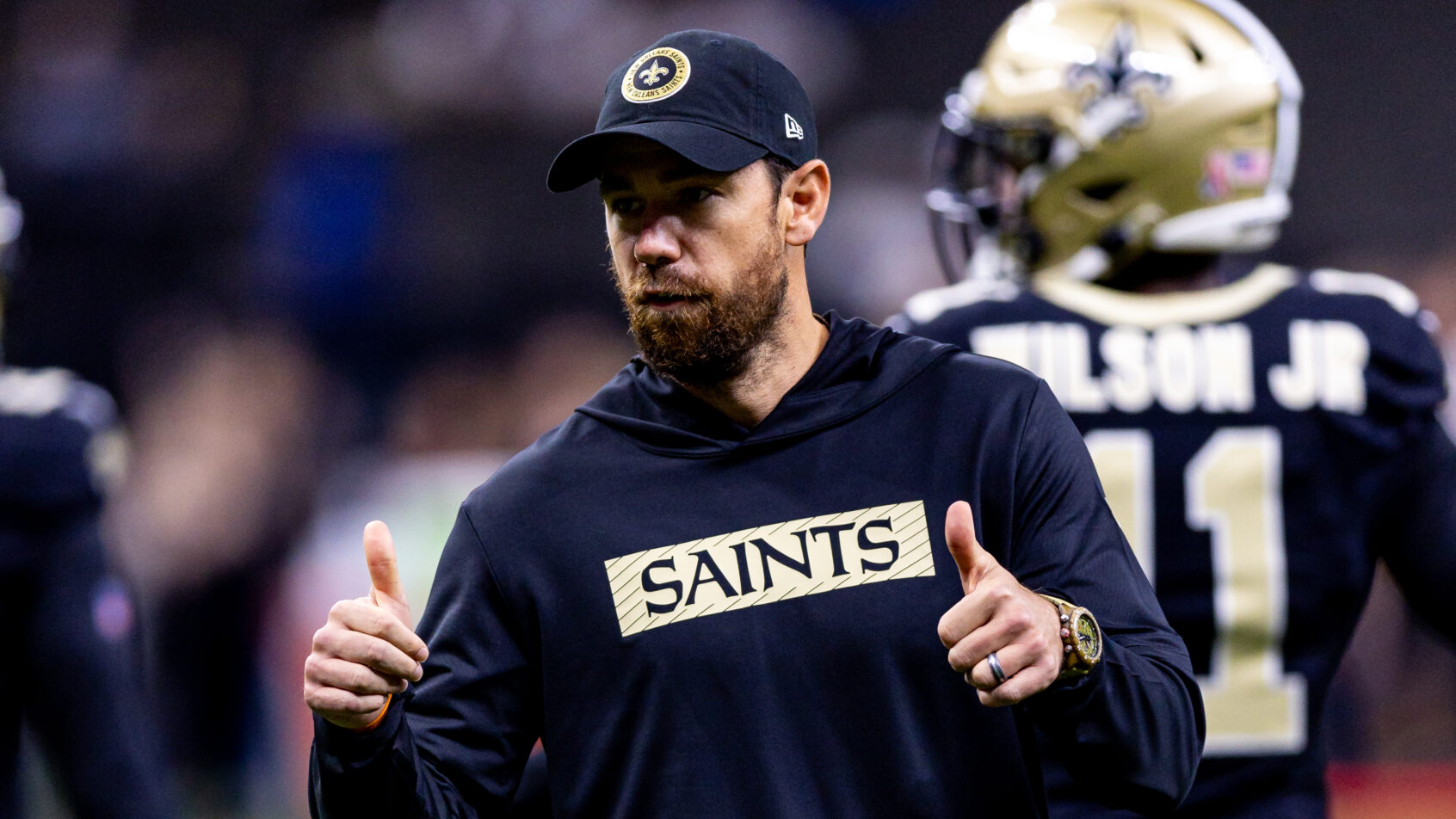 Klint Kubiak during the 2024 season with the New Orleans Saints.