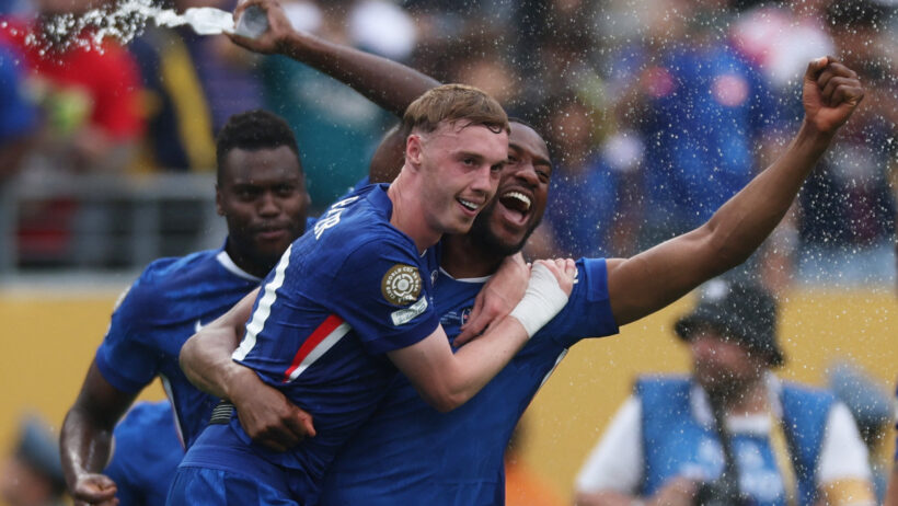 Chelsea's Cole Palmer and Tosin Adarabioyo celebrate a victory