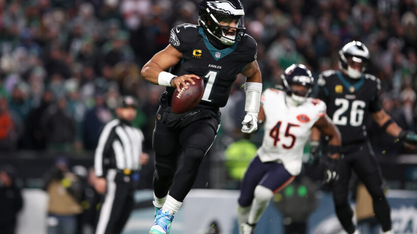 Philadelphia Eagles quarterback Jalen Hurts scrambling