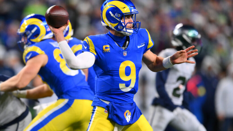 Los Angeles Rams quarterback Matthew Stafford throwing a pass