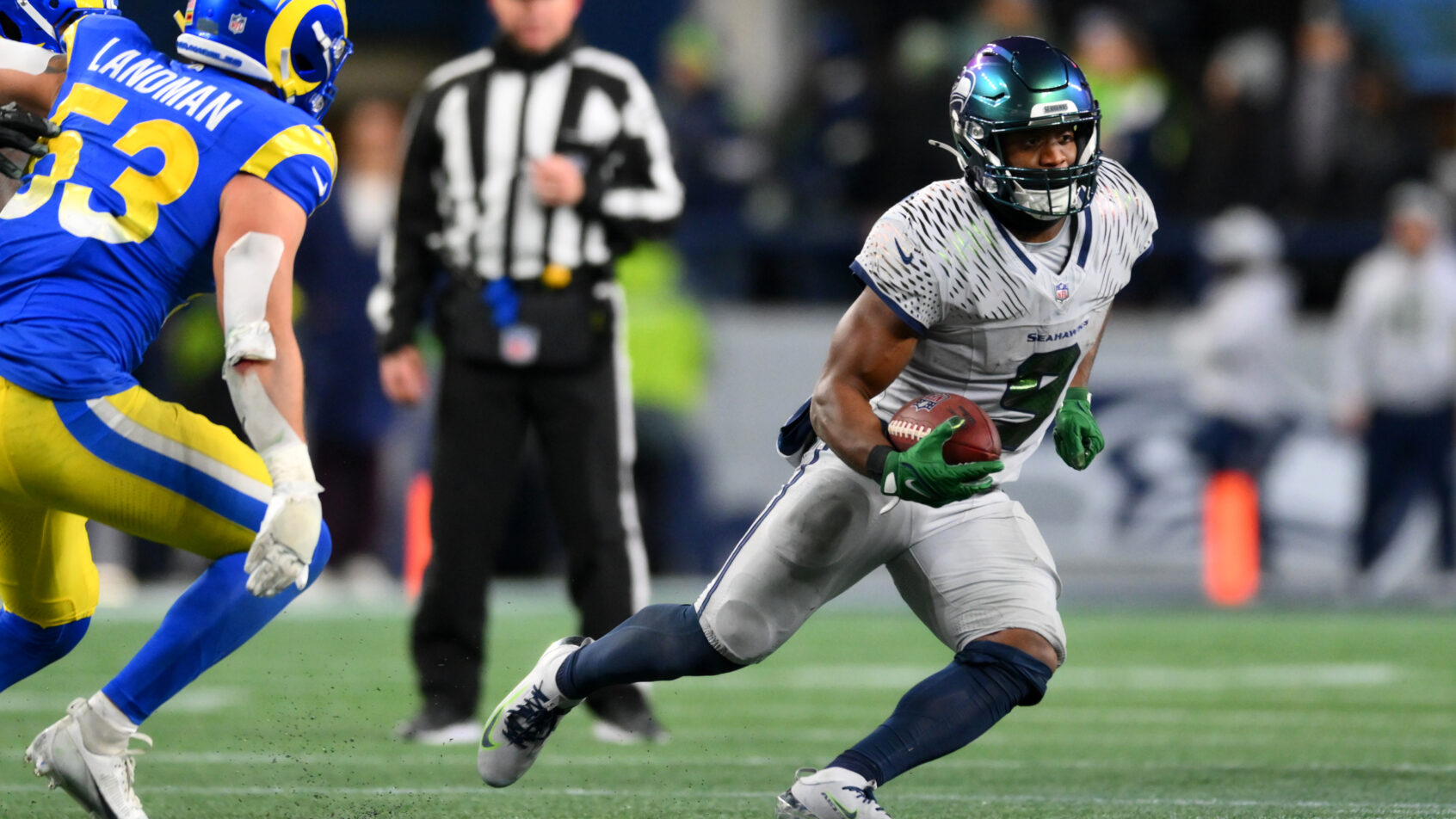 Seattle Seahawks running back Kenneth Walker III carries the ball