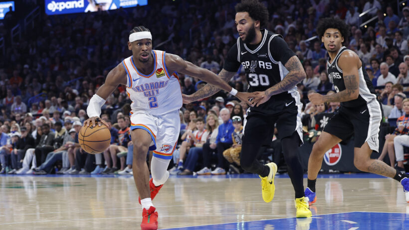 Oklahoma City Thunder guard Shai Gilgeous-Alexander driving to the hoop