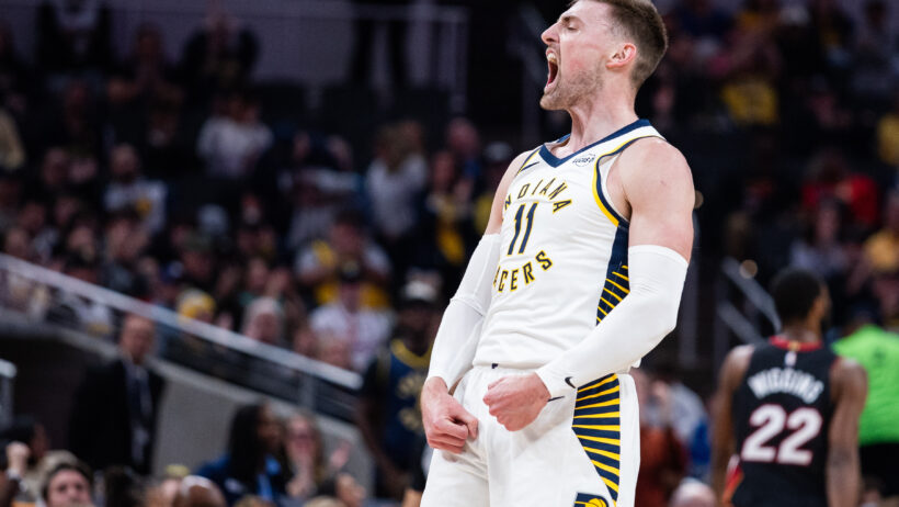 Indiana's Micah Potter celebrates.