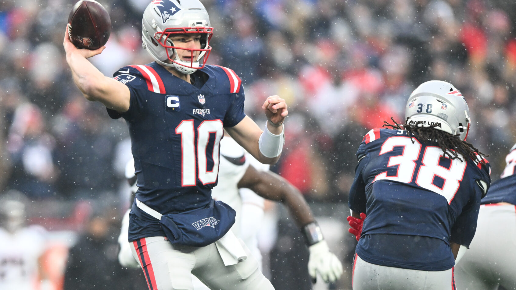 New England QB Drake Maye.