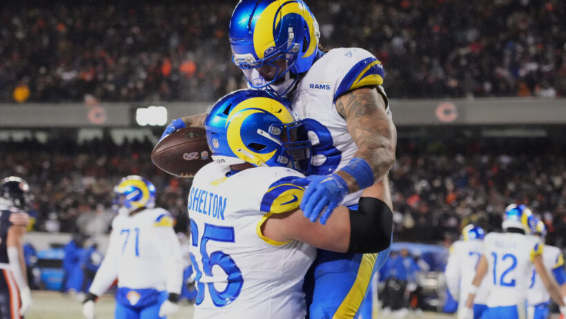Los Angeles Rams running back Kyren Williams celebrates a TD