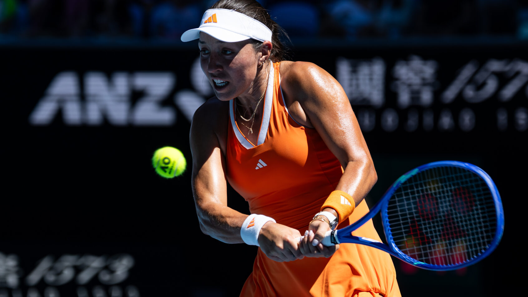 Madison Keys of United States hitting a backhand