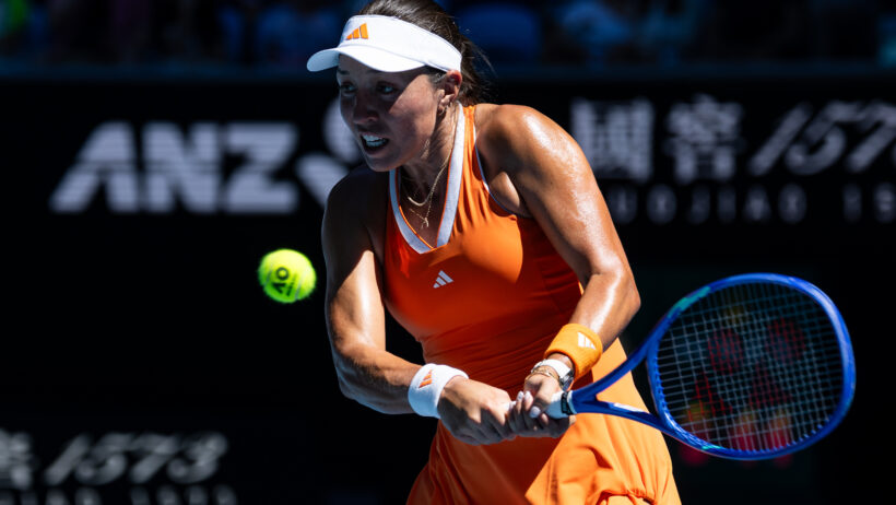 Madison Keys of United States hitting a backhand