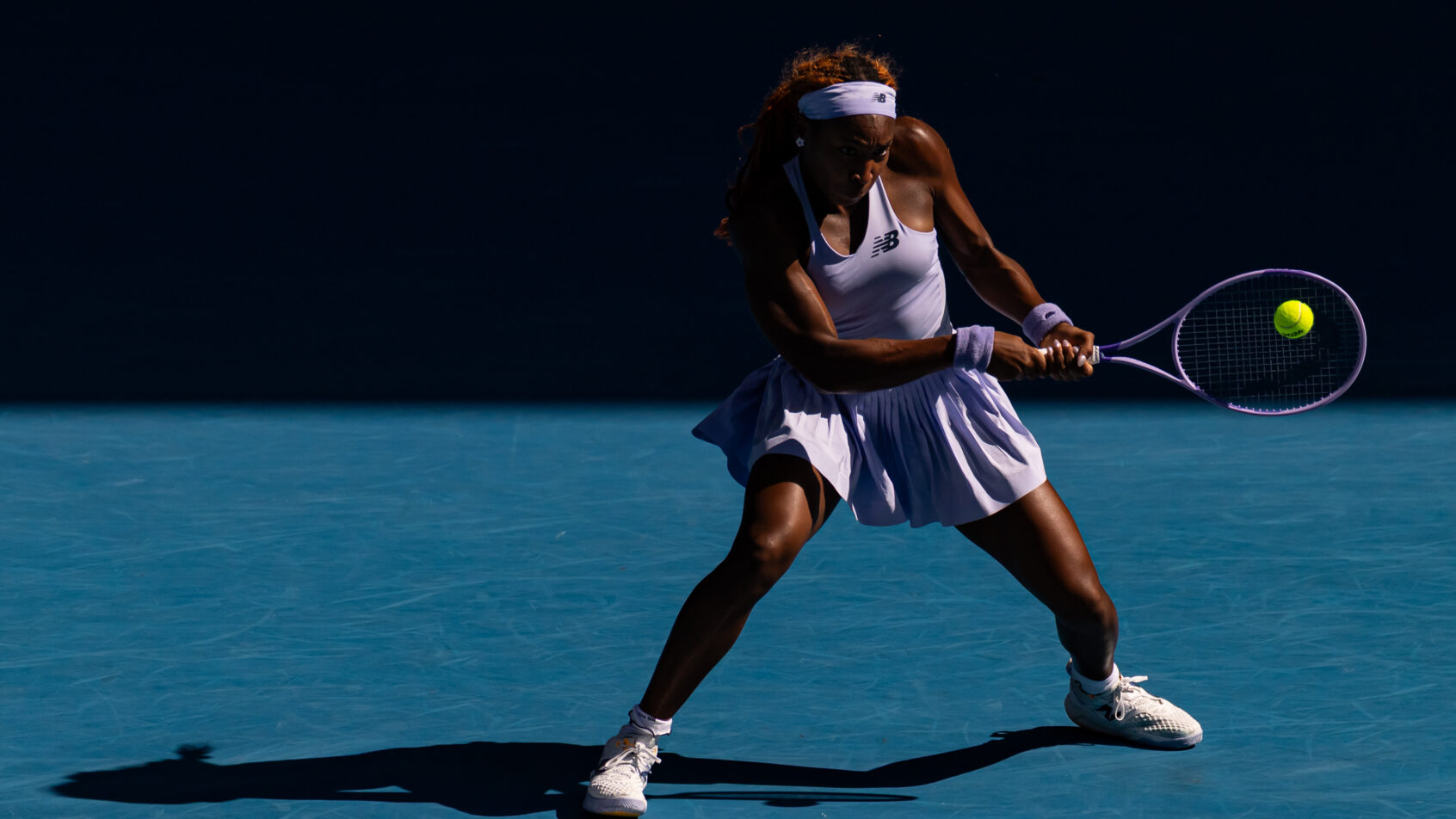 Coco Gauff of United States hitting a backhand